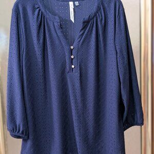 Navy Blue Eyelet Lined Blouse